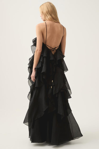 3D Bloem Halter Nek Franje Maxi Jurk