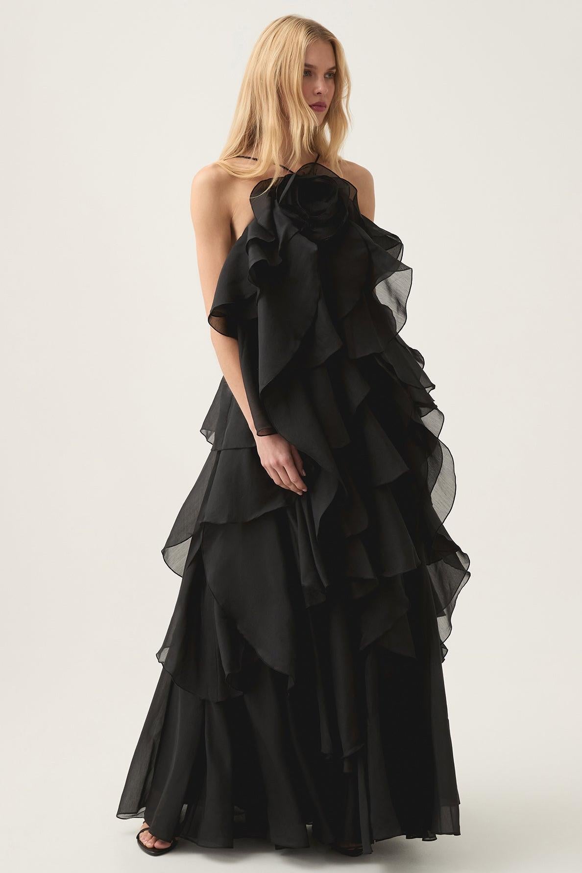 3D Bloem Halter Nek Franje Maxi Jurk