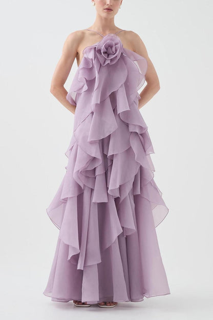 3D Bloem Halter Nek Franje Maxi Jurk