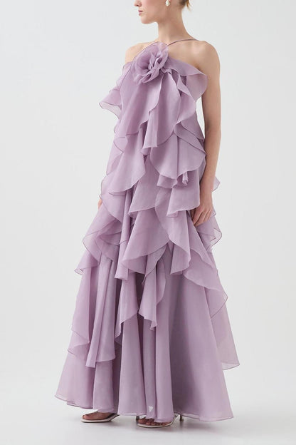 3D Bloem Halter Nek Franje Maxi Jurk