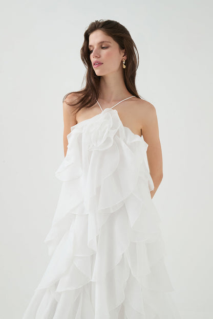 3D Bloem Halter Nek Franje Maxi Jurk