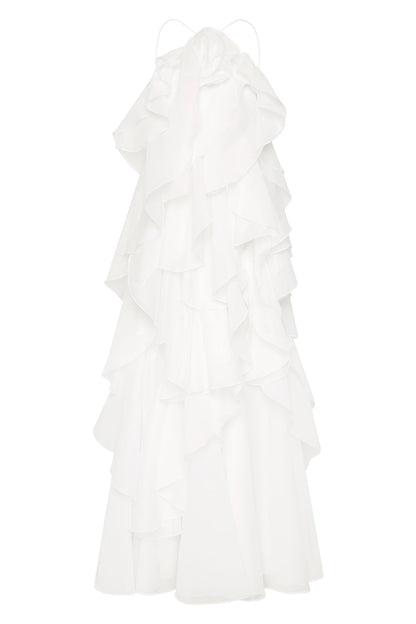 3D Bloem Halter Nek Franje Maxi Jurk