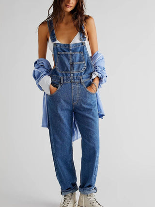 Soris | Stoere Denim Tuinbroek voor Dames Donkerblauw