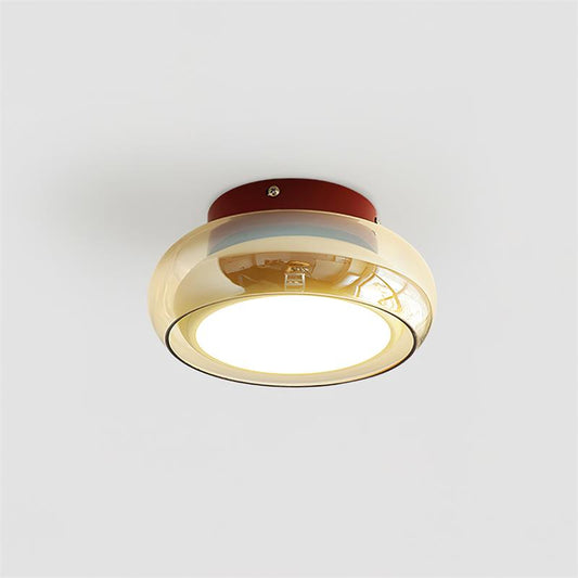 Retro Glazen Plafondlamp Cognackleur Met Kersenband Rood & Cognac