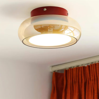 Retro Glazen Plafondlamp Cognackleur Met Kersenband
