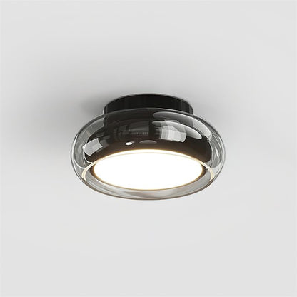 Retro Glazen Plafondlamp Cognackleur Met Kersenband Zwart & Rookgrijs