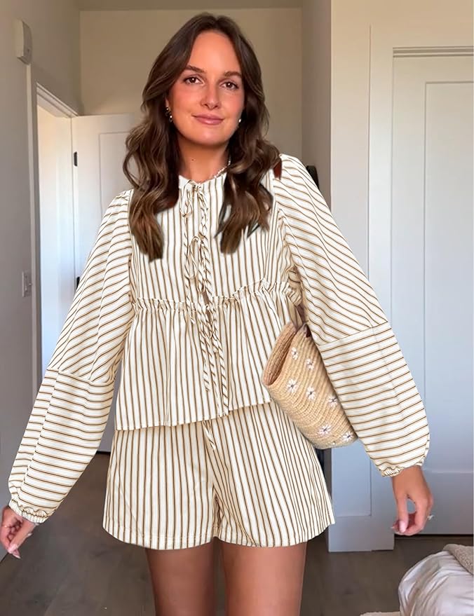 Dames Set Top en Shorts - Losse Pasvorm - Hoge Taille - Gestreept - Boho Stijl