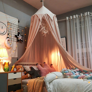 Kinderbedhemel met kwastjes en ruchesdetail - Wit, roze en grijs Lichtroze met kwastje