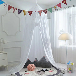 Kinderbedhemel met kwastjes en ruchesdetail - Wit, roze en grijs Wit met kwastje