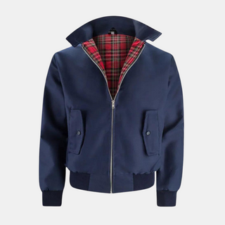 Heren Harrington-jack – Klassieke Ruit- & Tartanvoering Marineblauw