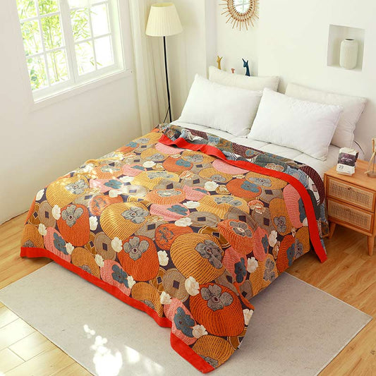 Kleurrijke Persimmon Katoenen Quilt Met Omkeerbaar Gaas Quilt met 2 kussenslopen