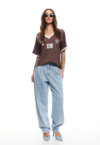 Met Altijd Liefde Spectate Top Oversized V-Hals Jersey SEREIN Bruin S