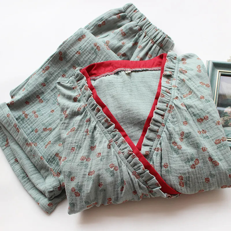 Kimono Plattelandsroos Katoenen Gazen Pyjama Set