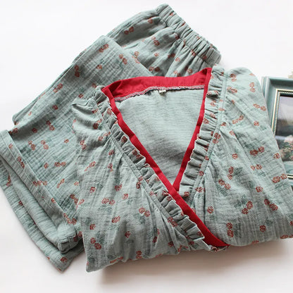 Kimono Plattelandsroos Katoenen Gazen Pyjama Set