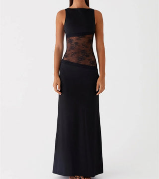 Aura | Dames Lange Kantjurk – Elegant Silhouet & Verfijnd Design Zwart