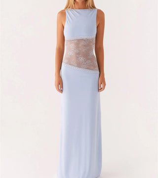 Aura | Dames Lange Kantjurk – Elegant Silhouet & Verfijnd Design Blauw