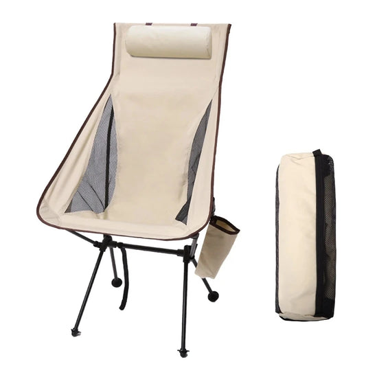 Lichtgewicht Opvouwbare Campingstoel Met Hoofsteun Voor Buitenleven Beige