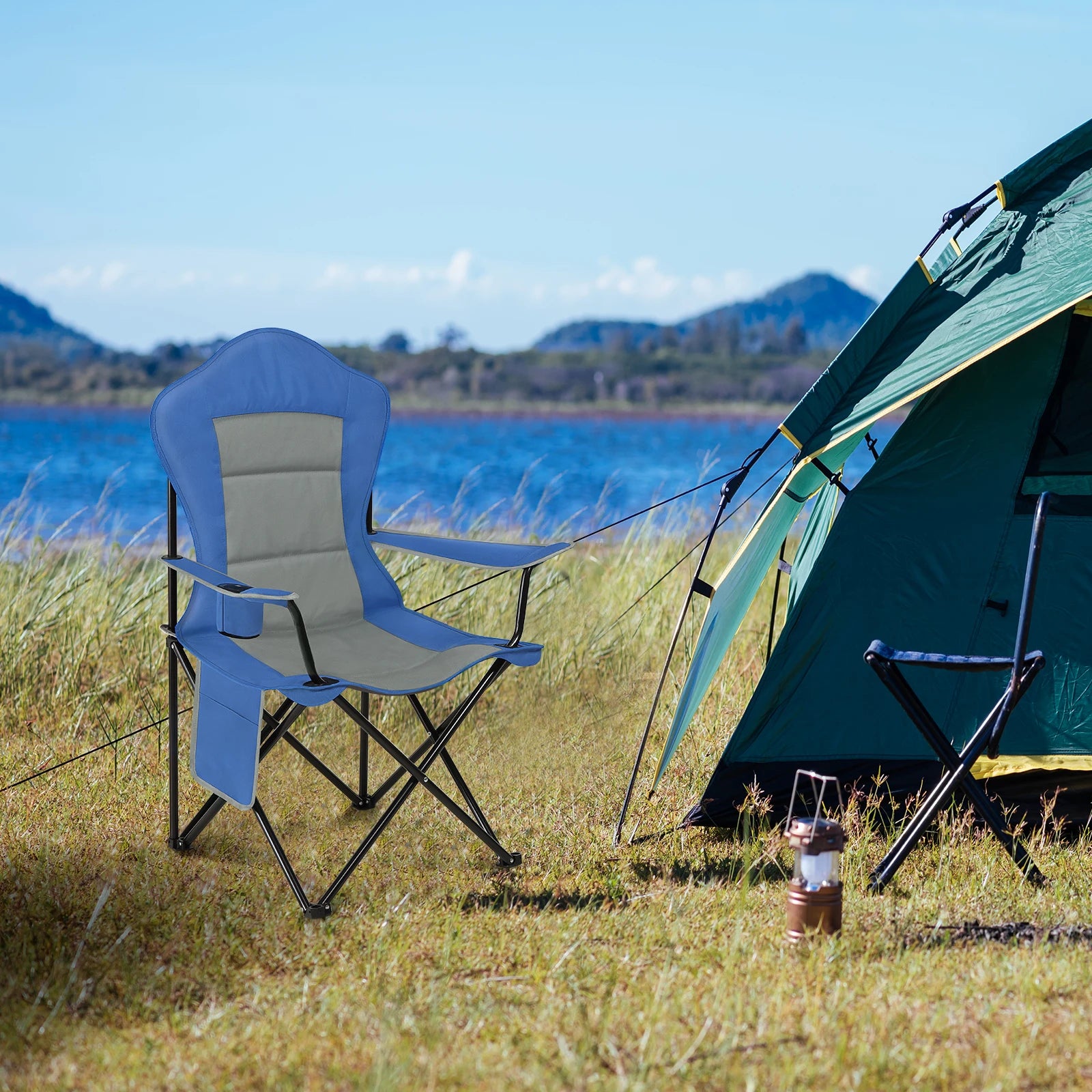 Lichtgewicht Vouwbare Campingstoel met Bekerhouder en Opbergruimte