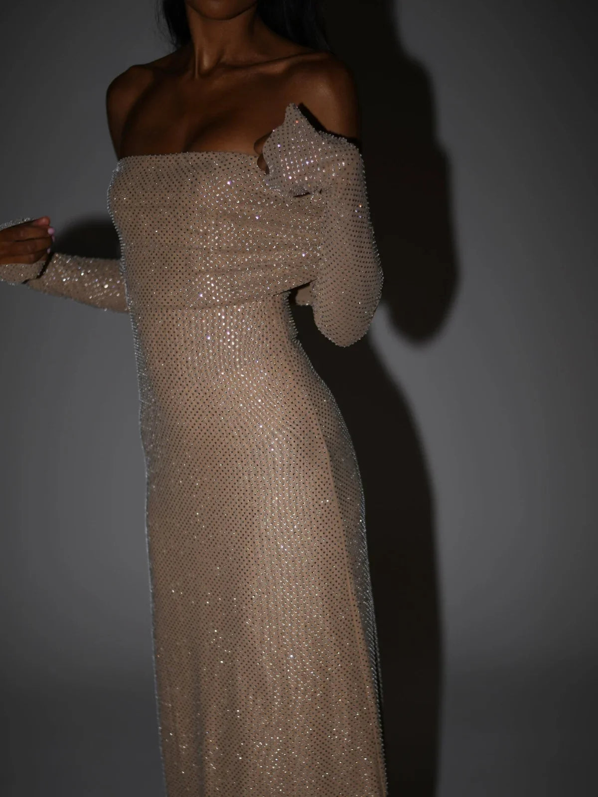 Dames Galajurk Rekbare Mesh met Rhinestone Versieringen