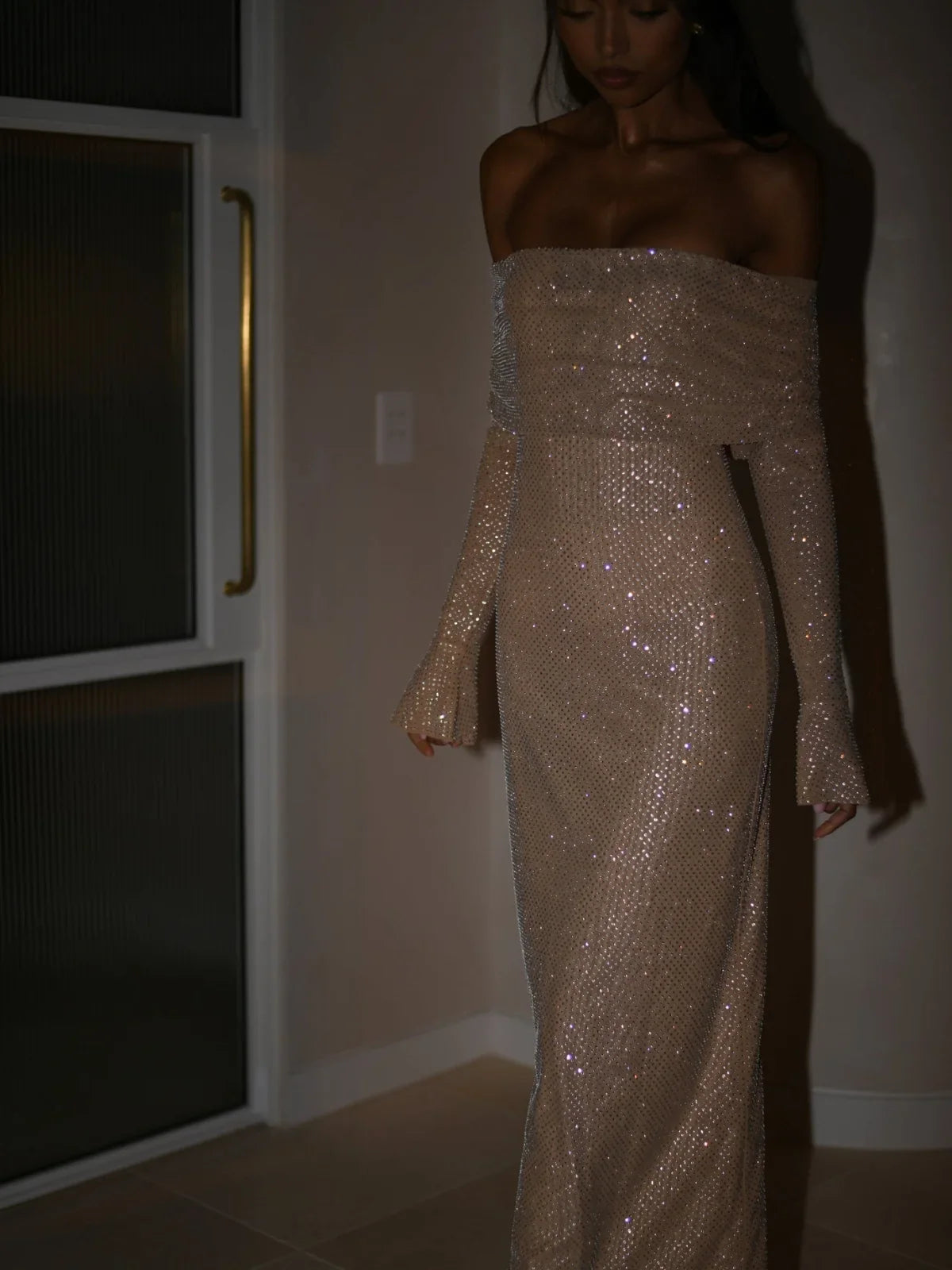 Dames Galajurk Rekbare Mesh met Rhinestone Versieringen