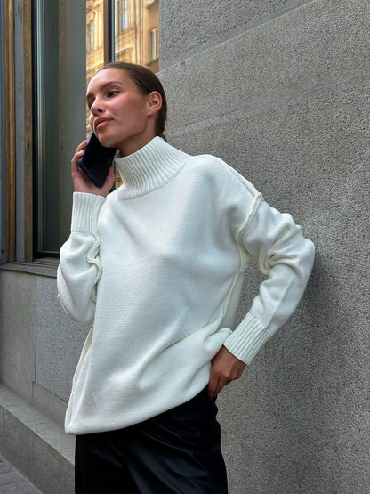 Zachte Gebreide Mock Neck Trui met Verlaagde Schouders sweater SEREIN Wit S