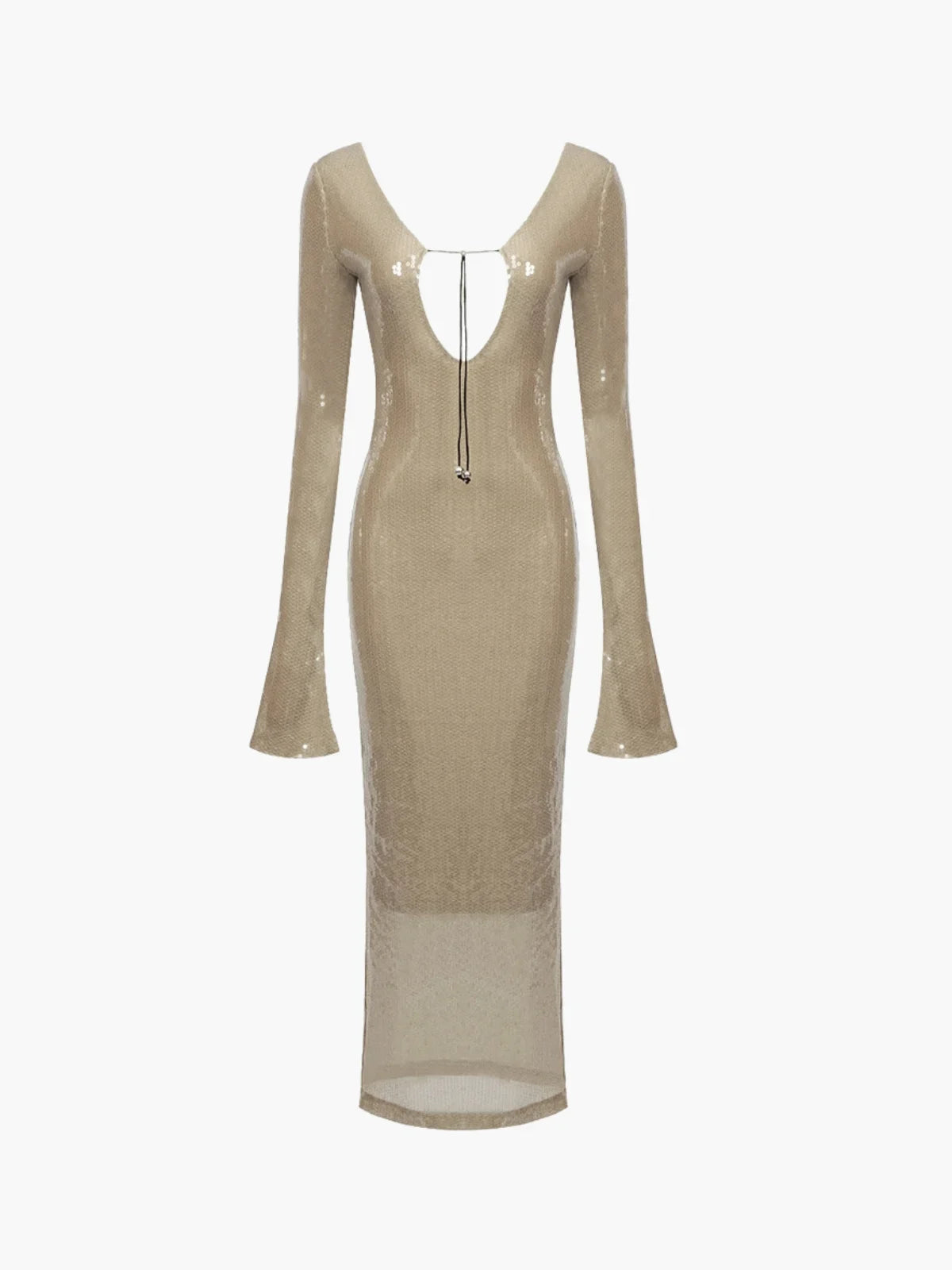 Langmouwige Doorzichtige Nude Pailletten Bodycon Jurk