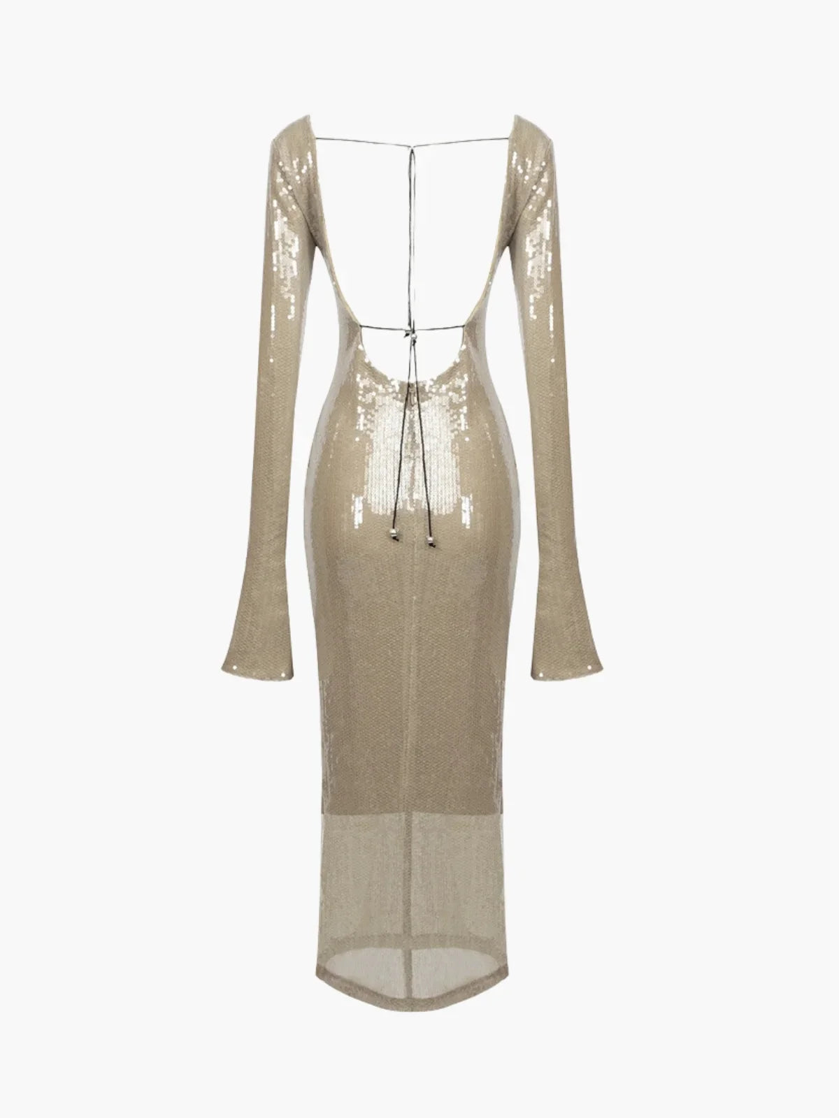 Langmouwige Doorzichtige Nude Pailletten Bodycon Jurk