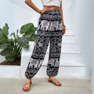 Losse harembroek met olifantenprint in bohemian stijl voor de zomer Bohemia 4