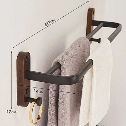 Luxe Badkameraccessoires Set van Walnoot Handdoekrek en Houder Walnoot Toren houder 1