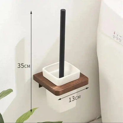 Luxe Badkameraccessoires Set van Walnoot Handdoekrek en Houder Toiletborstel houder