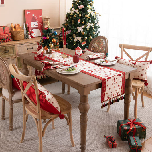 Kerst Tafelloper Met Kwastjes Voor Feestelijk Tafeldecor Tafelloper Wit & Rood