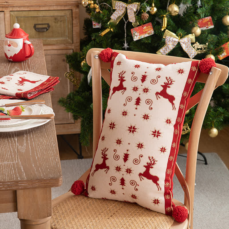 Kerst Tafelloper Met Kwastjes Voor Feestelijk Tafeldecor Kussensloop Wit & Rood 30 cm x 35 cm