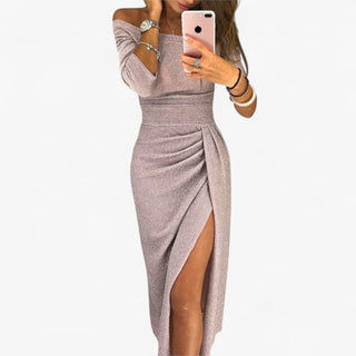 Lyvanta | Elegante damesjurk – blote schouders en verfijnd design Paars