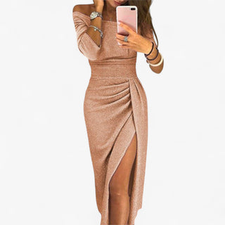 Lyvanta | Elegante damesjurk – blote schouders en verfijnd design Beige