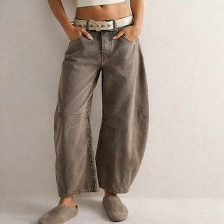 Mae | Comfortabele, Wijde Broek Dames - Trendy Ballonbroek Lichtbruin