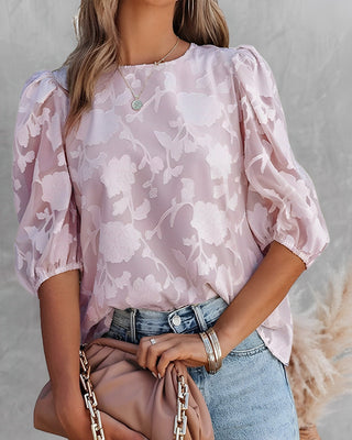 Flōre | Elegante blouse met pofmouwen van chiffon – Top & Getailleerde Minimalistische Volume Blouse Roze