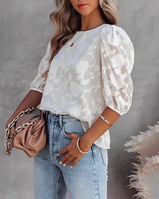 Flōre | Elegante blouse met pofmouwen van chiffon – Top & Getailleerde Minimalistische Volume Blouse