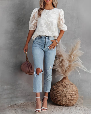 Flōre | Elegante blouse met pofmouwen van chiffon – Top & Getailleerde Minimalistische Volume Blouse