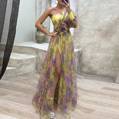 Dames Partykleed Schoudervrij Met Print Elegante Casual Geel