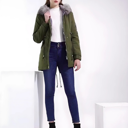 Parka Tussenjas Geïsoleerd Middenlengte Dames Met Nepbontcapuchon