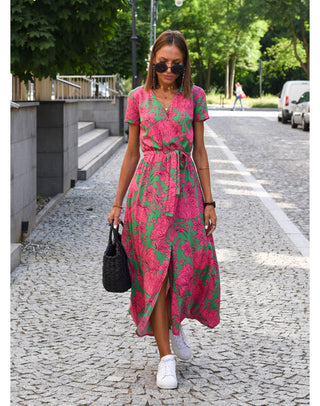 Moon | Wikkeljurk voor dames met bloemenprint en V-hals | Midi