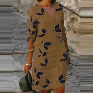 Manda | Dames Mini-jurk – Authentiek Vintage Design, Elegante V-hals & Korte Mouwen bruin