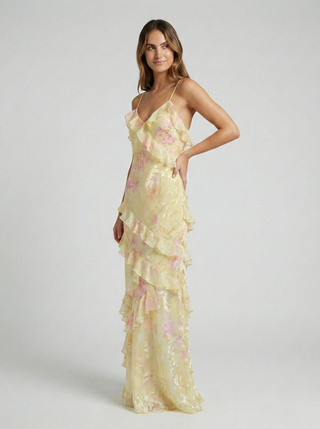 Flora | Maxi-jurk voor dames – Pastelkleuren en elegante zonsondergang in een zwierig silhouet