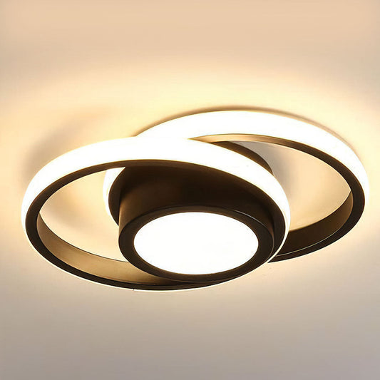 Minimalistische LED Plafondlamp Dubbele Ring Modern Compact Zwart Stijl A Wit licht