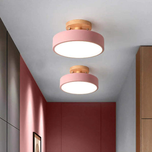 Moderne LED Plafondlamp Hout en Acryl voor Slaapkamer Roze 20CM - 12W