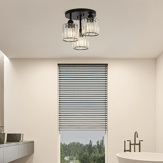Moderne Kristallen Semi Flush Plafondlamp Voor Slaapkamer Zwart 3 lampen (D25 x H26 cm)