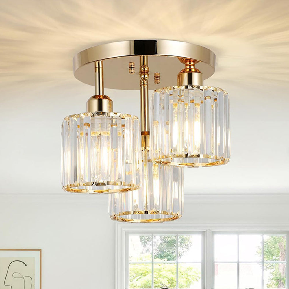 Moderne Kristallen Semi Flush Plafondlamp Voor Slaapkamer Goud 3 lampen (D25 x H26 cm)