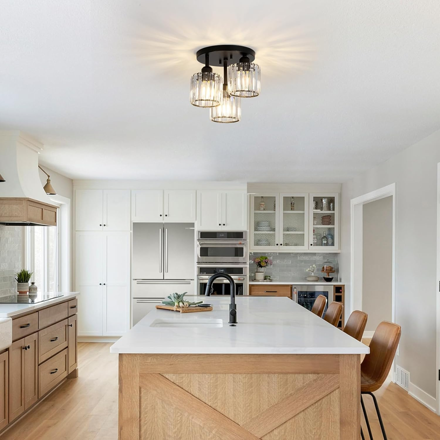 Moderne Kristallen Semi Flush Plafondlamp Voor Slaapkamer