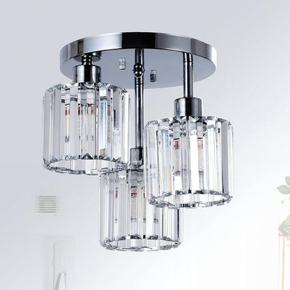 Moderne Kristallen Semi Flush Plafondlamp Voor Slaapkamer Zilver 3 lampen (D25 x H26 cm)