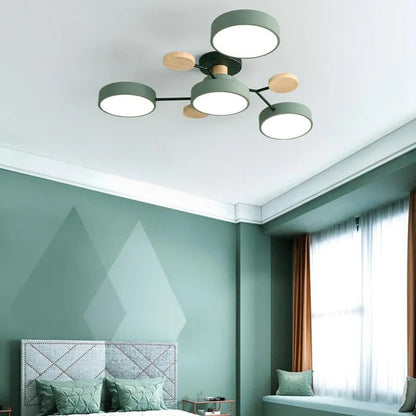 Moderne Ronde LED Kroonluchter Van IJzer Voor Woonkamer Groen 4 lampen - D85*H14CM 3 kleurveranderingen met schakelaar